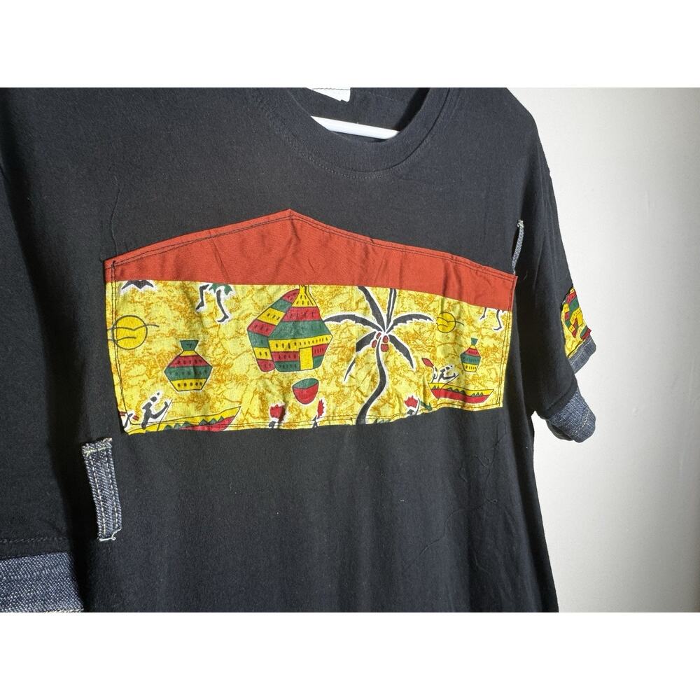 Handcrafted African Print Patchwork Denim Shirt U… - image 3